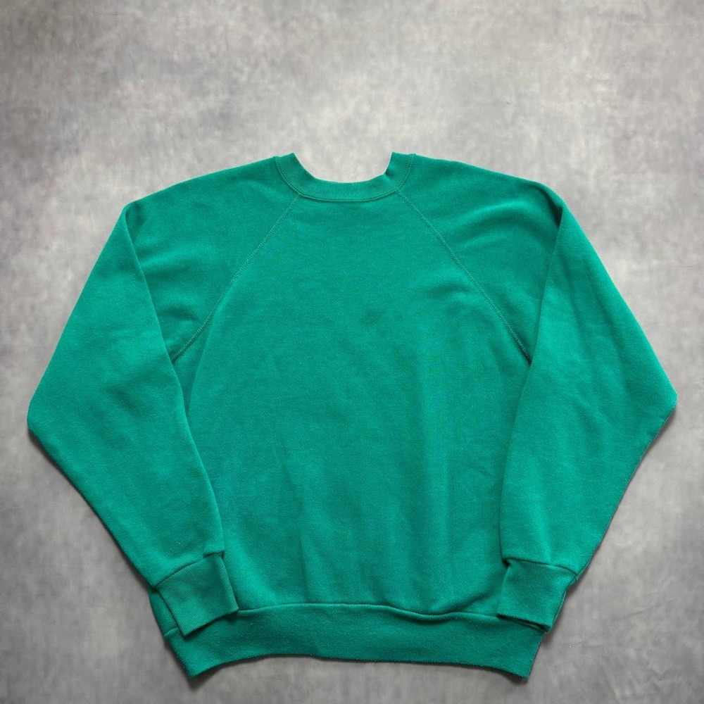 Tultex Sweatshirt Womens Large Green Excellent 90s Vintage Raglan Blank Boxy